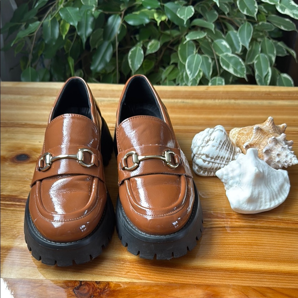 Women's Classic Brown Lug Sole Chunky Loafer 7 Silver Horsebit Preppy Academia - Picture 3 of 7